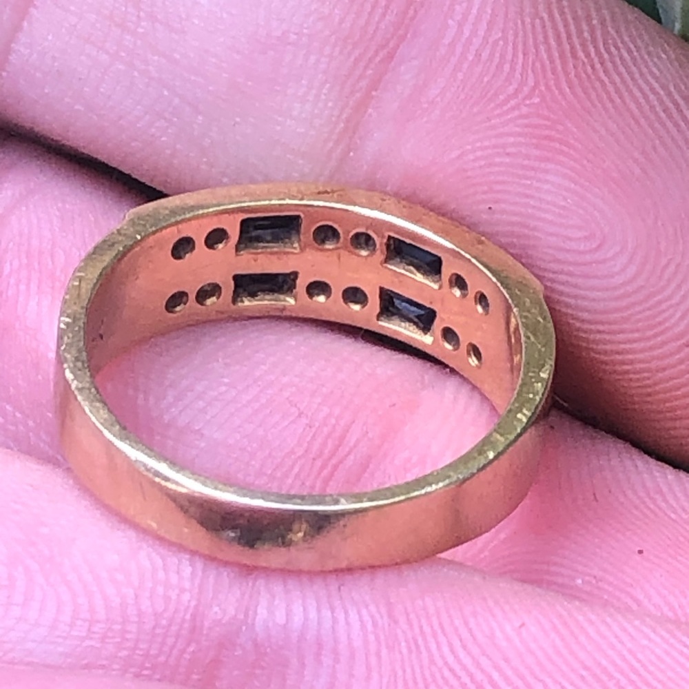 Vintage Jeff Cooper Natural Diamond & Sapphire Men’s 18K Gold Wedding Band - Picture 7 of 10